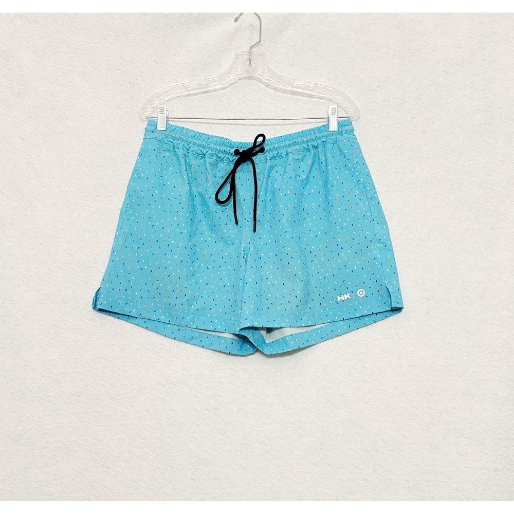 Humankind Swim Shorts Size Large 5 Inch Inseam Blue Geometric Trunks Drawstring
